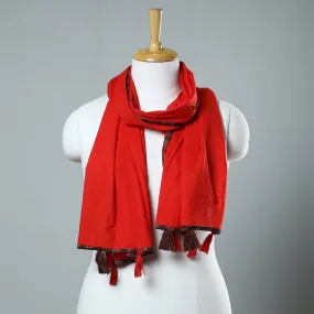 Red - Plain Cotton Stole with Tassels 04