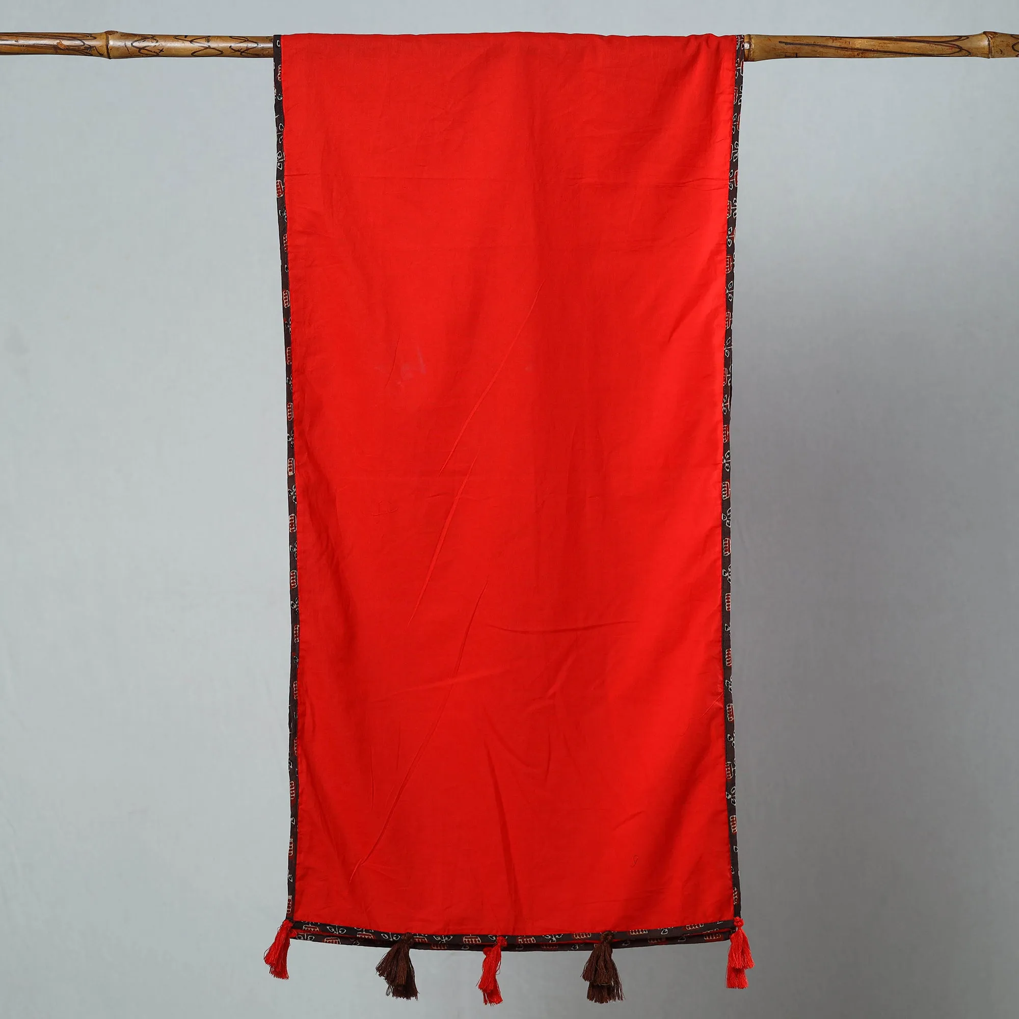 Red - Plain Cotton Stole with Tassels 04