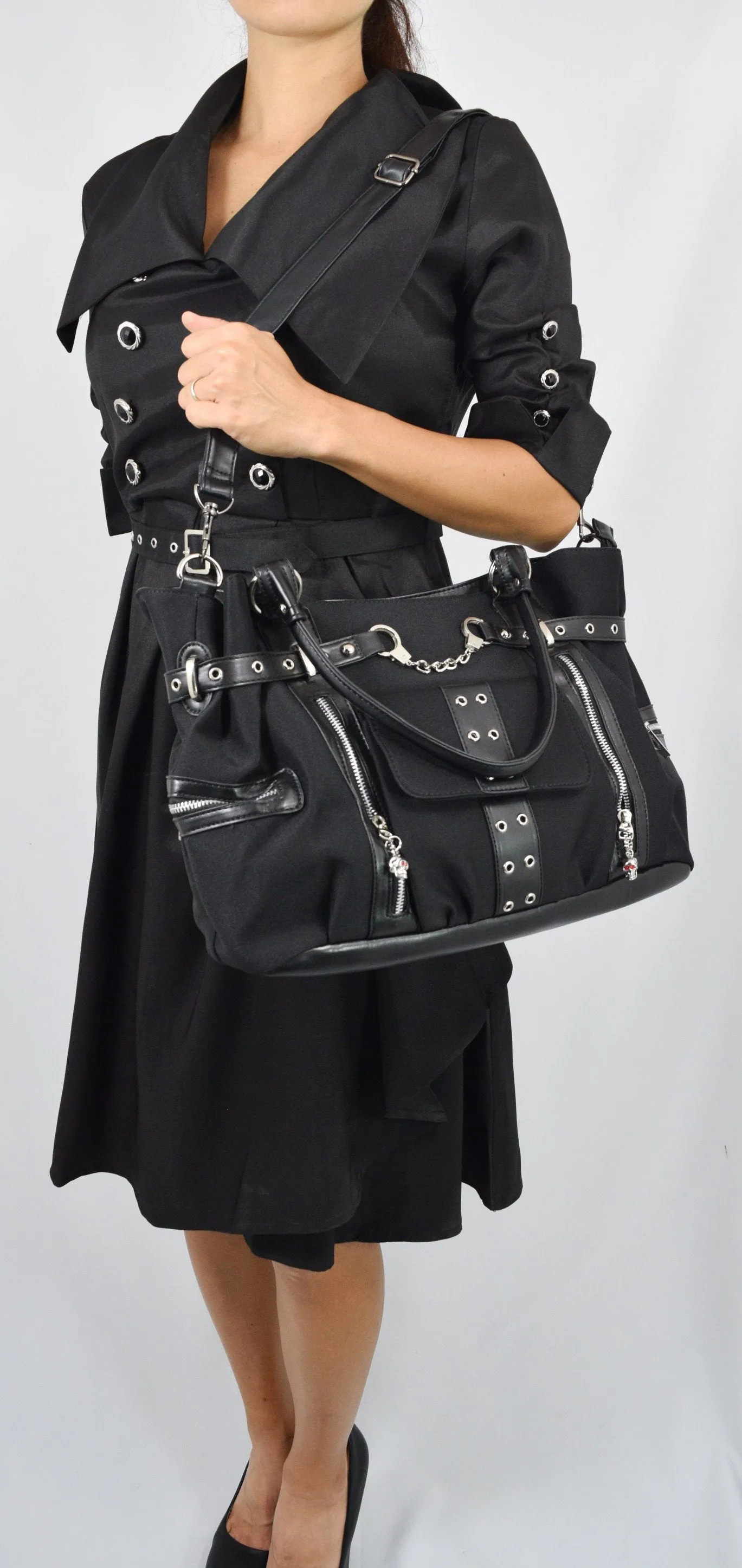 Rise Up Handcuff Goth Punk Rock Black Tote Crossbody Bag Purse