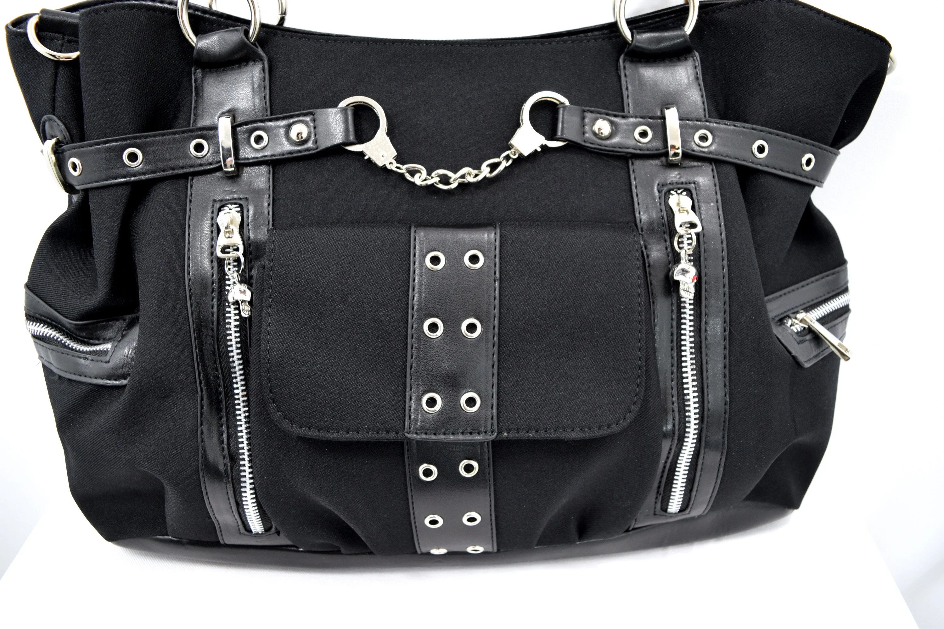 Rise Up Handcuff Goth Punk Rock Black Tote Crossbody Bag Purse