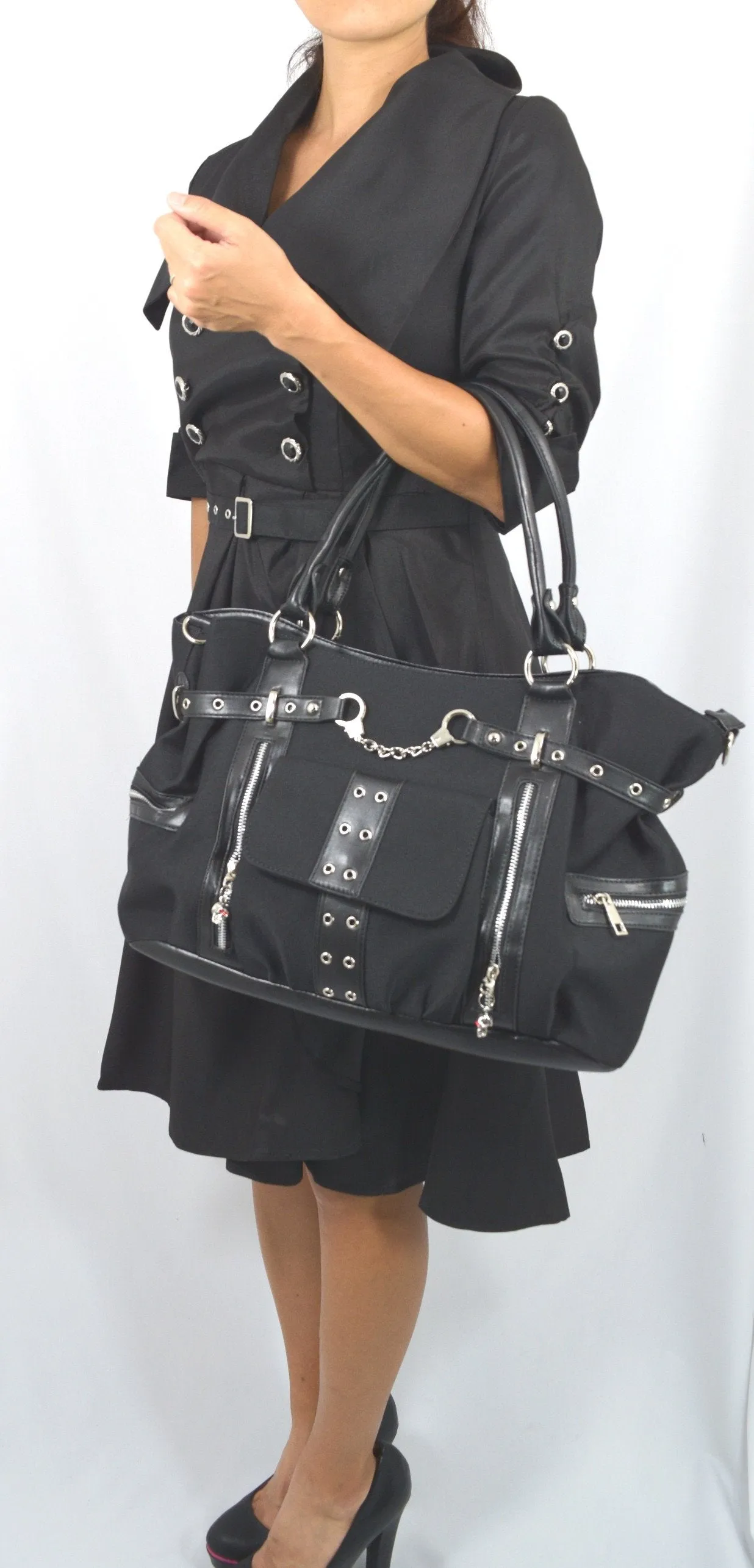 Rise Up Handcuff Goth Punk Rock Black Tote Crossbody Bag Purse