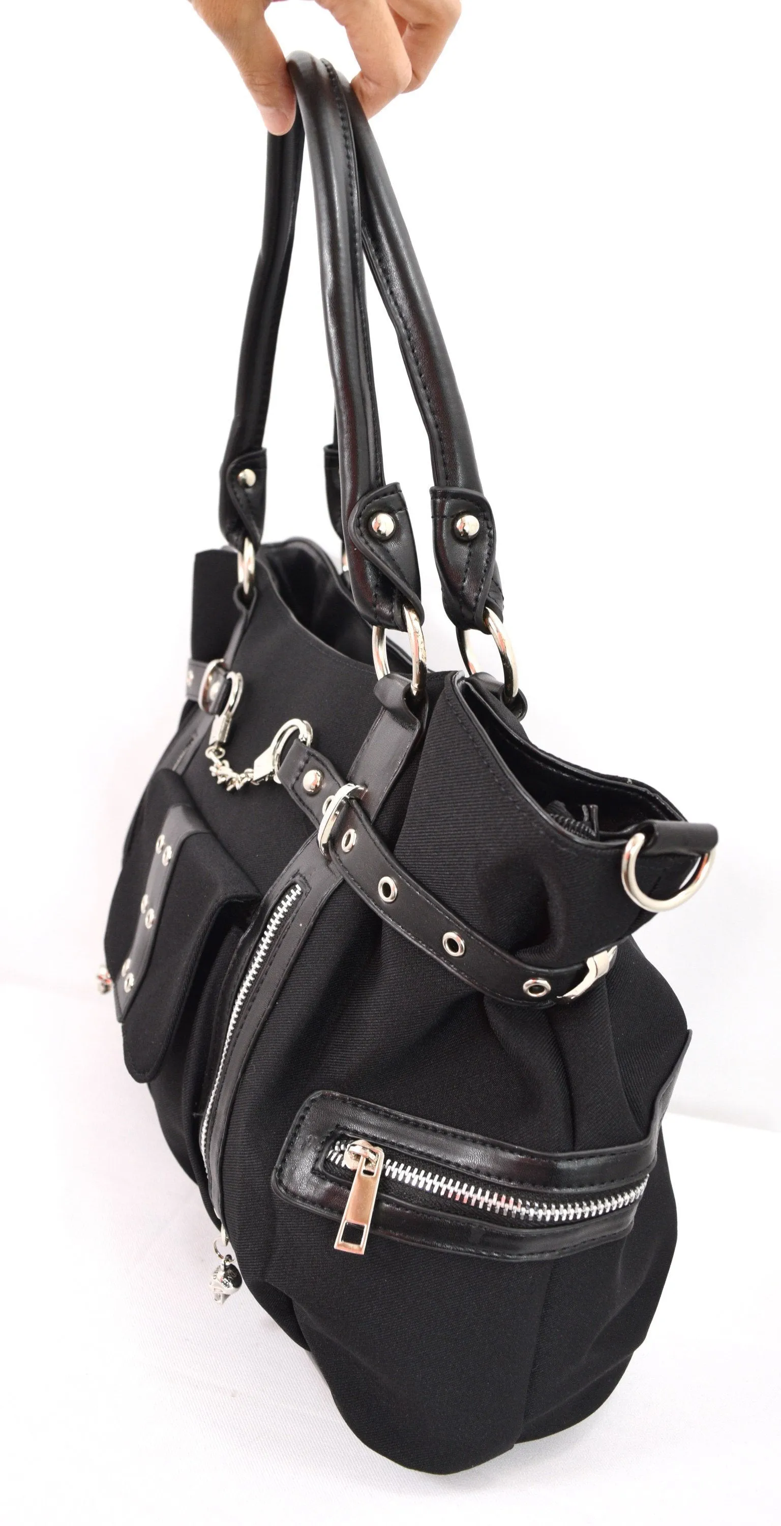 Rise Up Handcuff Goth Punk Rock Black Tote Crossbody Bag Purse
