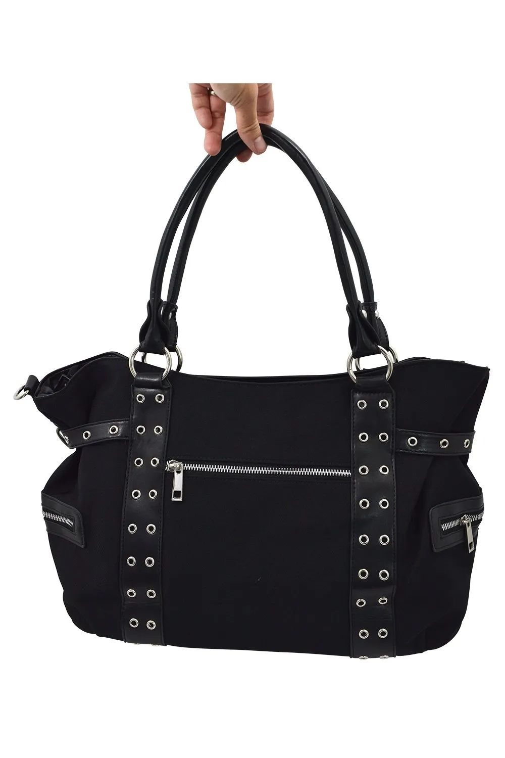 Rise Up Handcuff Goth Punk Rock Black Tote Crossbody Bag Purse
