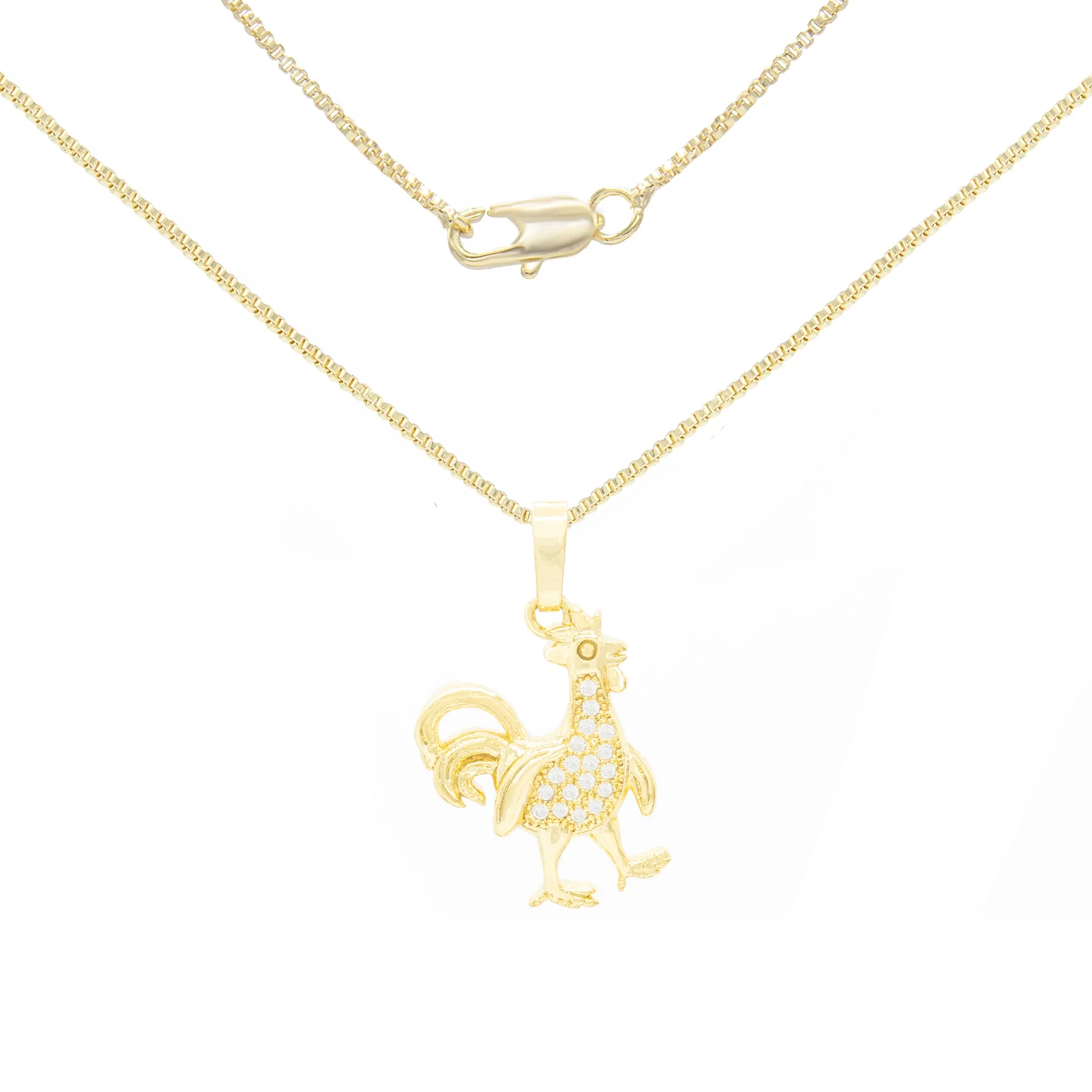 Rooster Cubic Zirconia Pendant With 14K Gold Filled Necklace Set