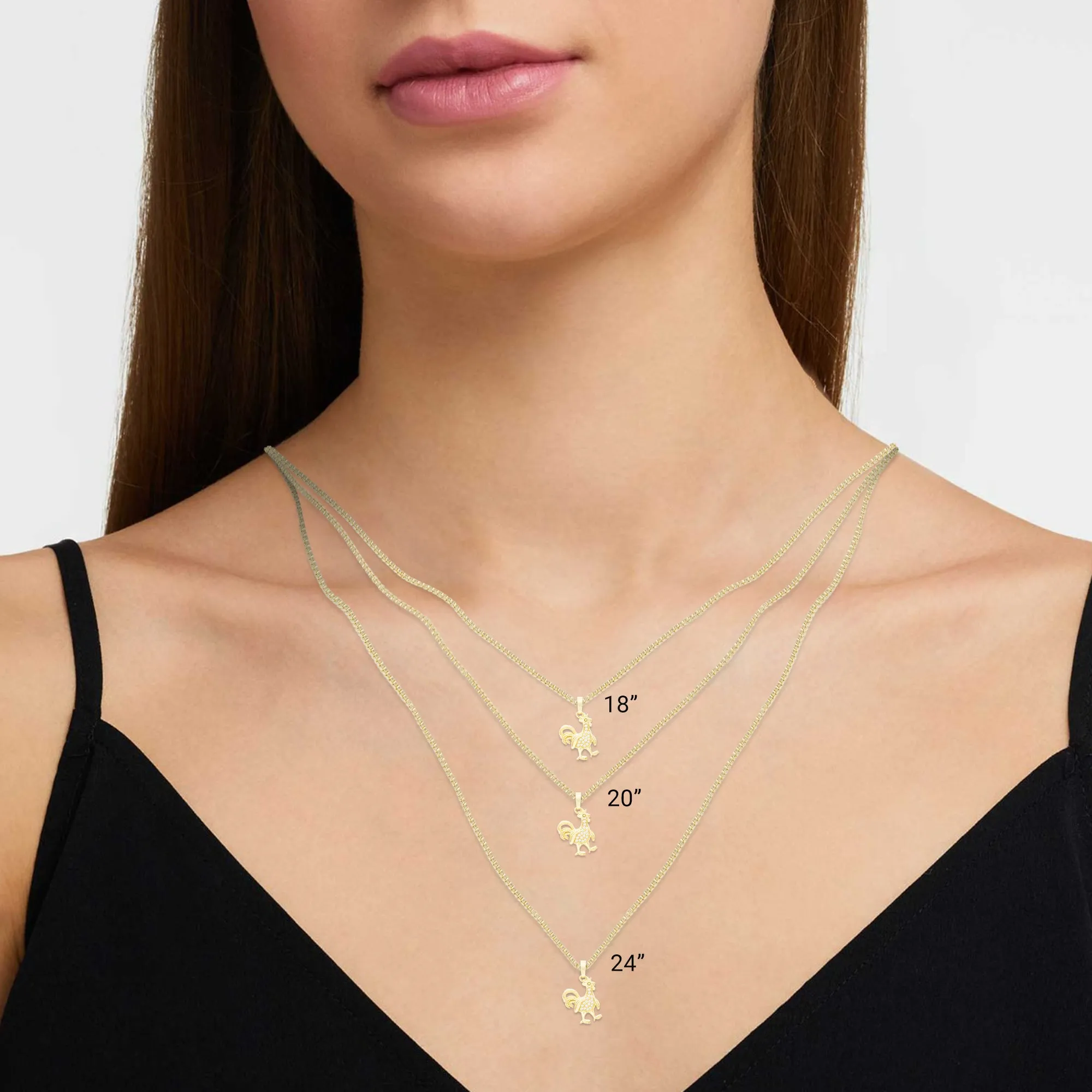 Rooster Cubic Zirconia Pendant With 14K Gold Filled Necklace Set