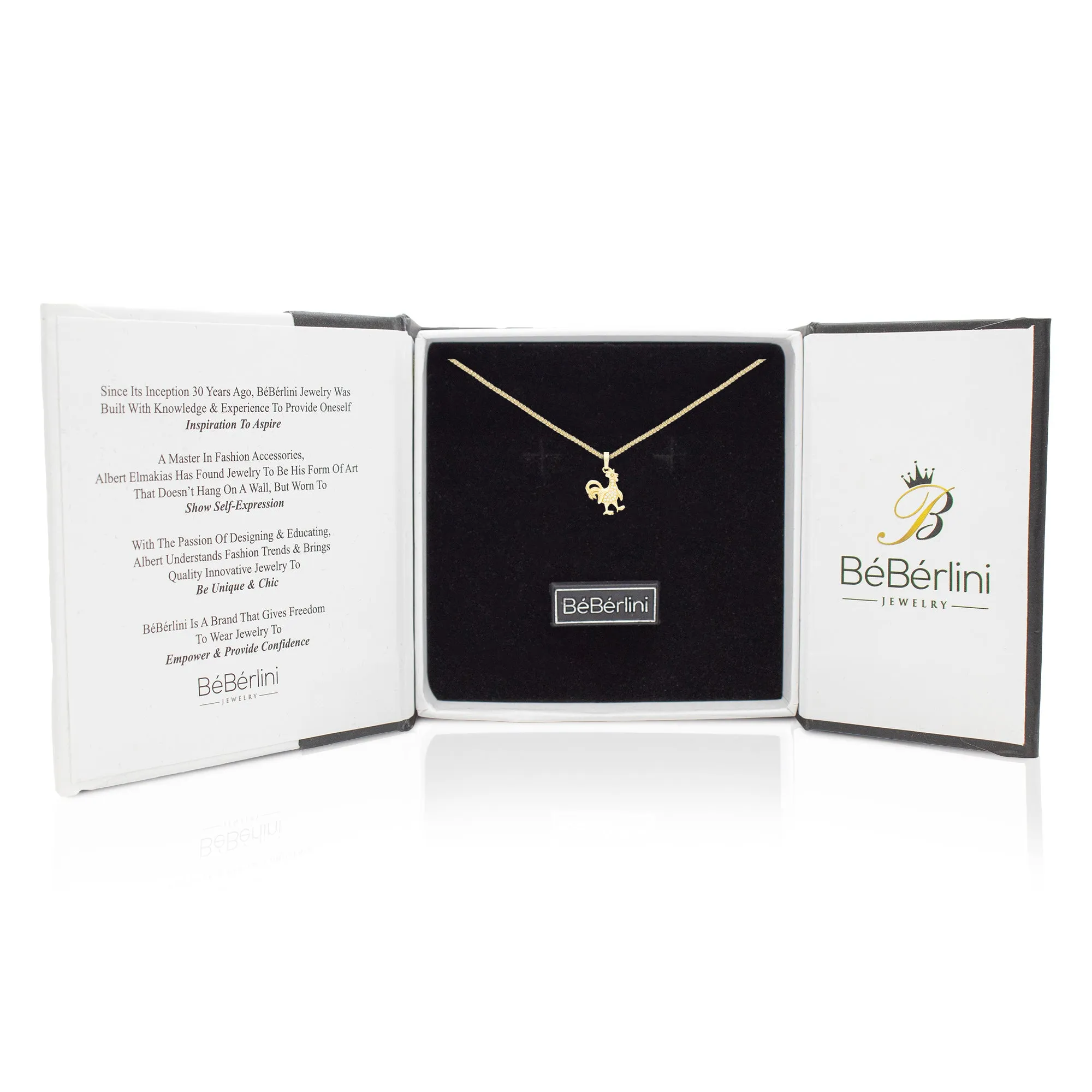 Rooster Cubic Zirconia Pendant With 14K Gold Filled Necklace Set
