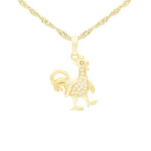 Rooster Cubic Zirconia Pendant With 14K Gold Filled Necklace Set