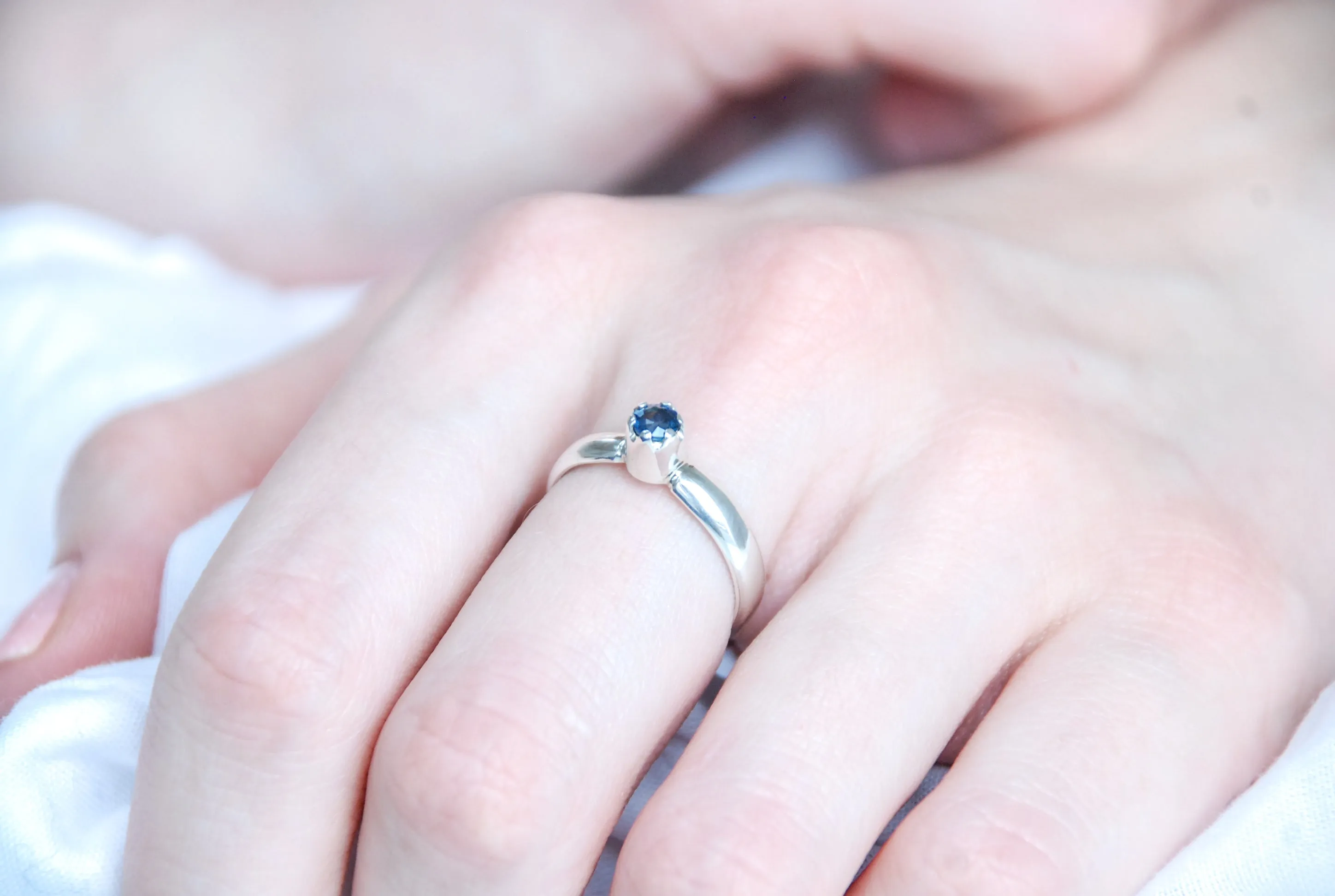 Silver ring with Blue Sapphire. "Queen"