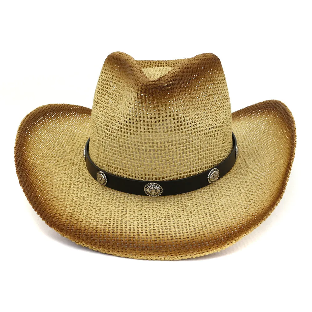 Straw Cowboy Hats Women's Straw Cowboy Hat Top Hat Outdoor Seaside Beach