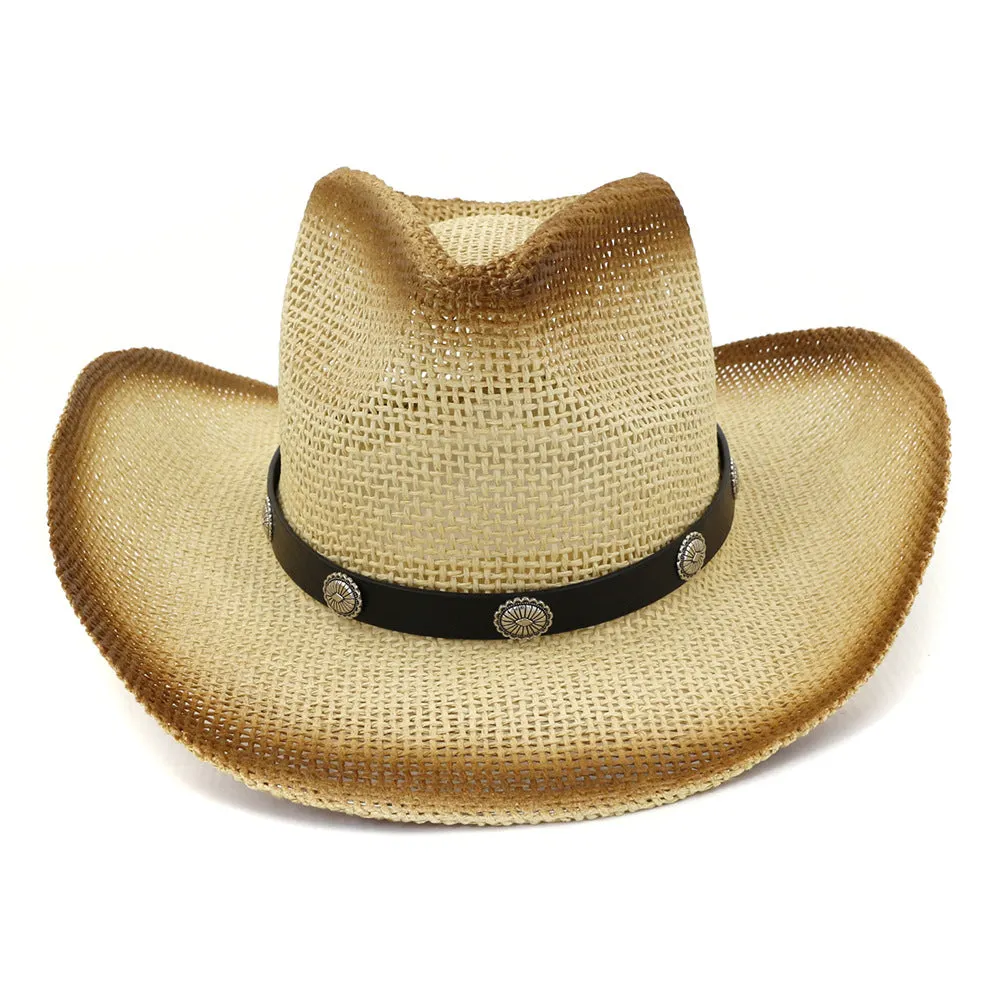 Straw Cowboy Hats Women's Straw Cowboy Hat Top Hat Outdoor Seaside Beach
