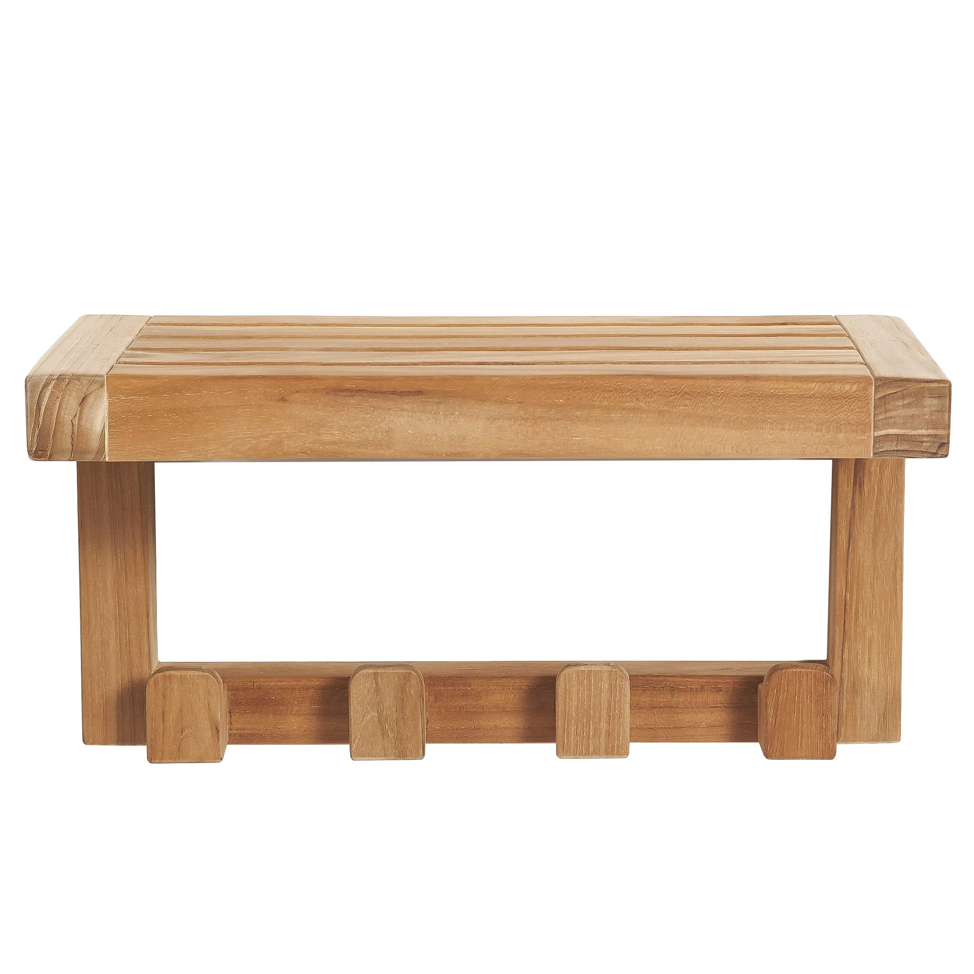 Teak Wall Shelf with 4 hooks