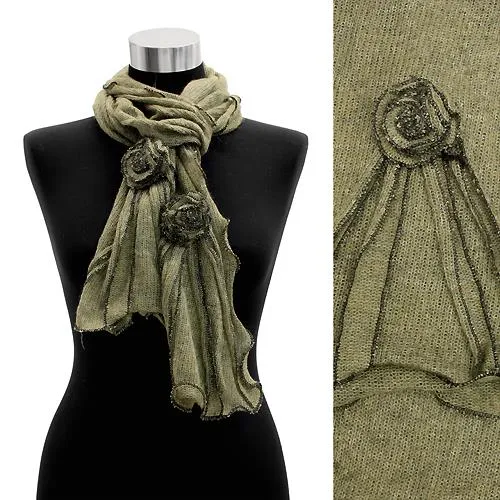 Women Winter Cold Corsage Decorated Ruffle Edged Scarf