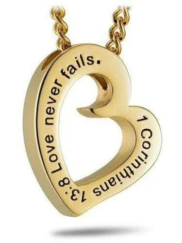 Women's Gold Stainless Steel Heart Necklace Love Never Fails